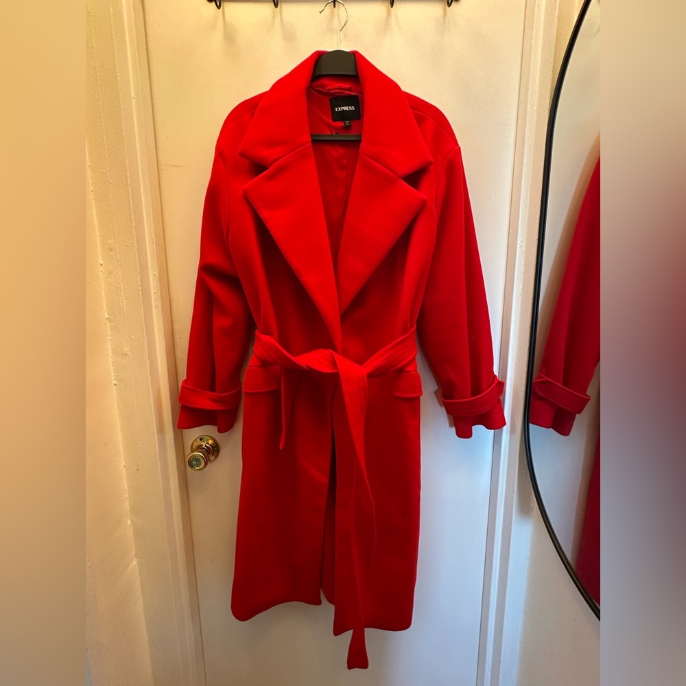Express Women's  belted Vibrant Red Trench Coat size M